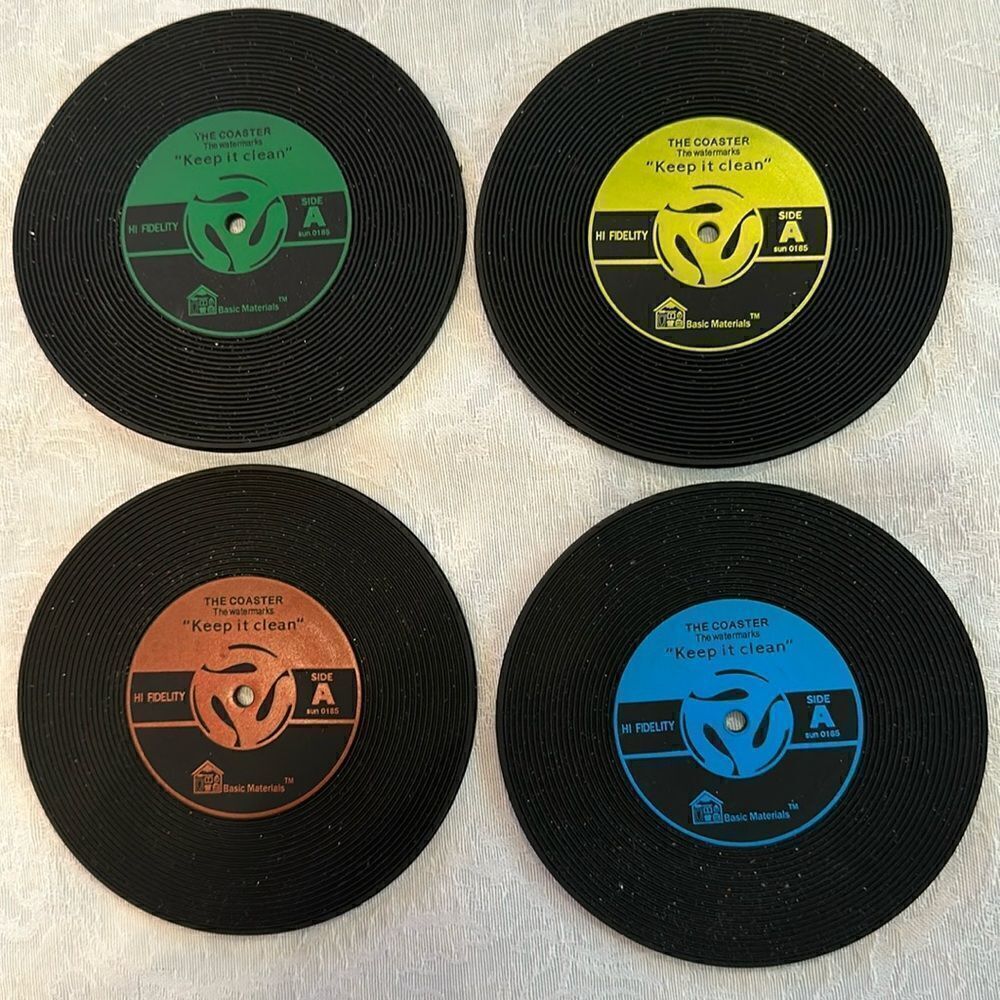 Vintage Vinyl Record Coasters 45 RPM Rubber (Set of 4)